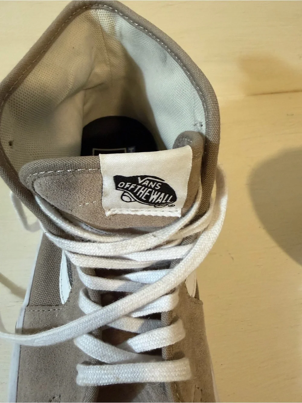 Vans Taupe Canvas Hi Top Sneaker with White Lining